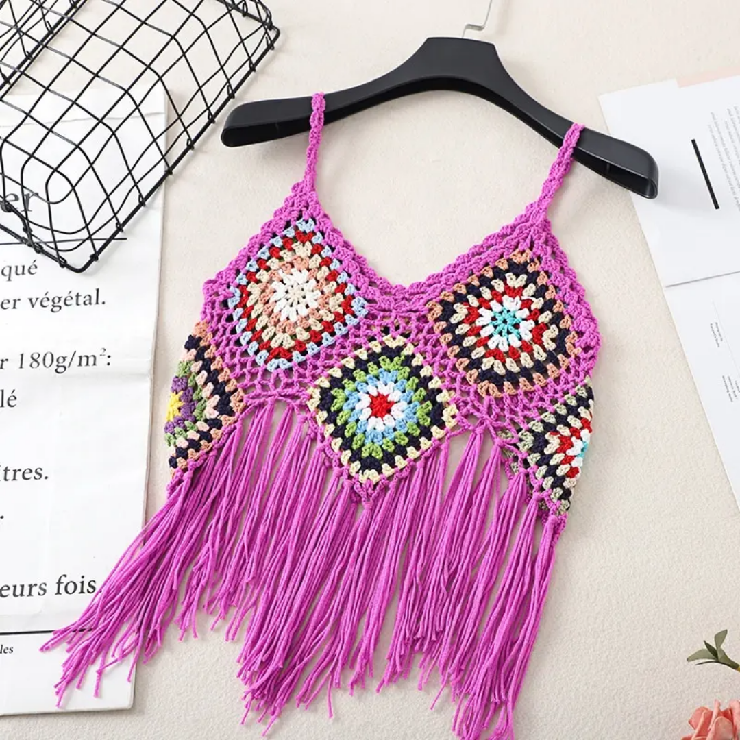 Crochet tank top multicoloured with granny squares motifs