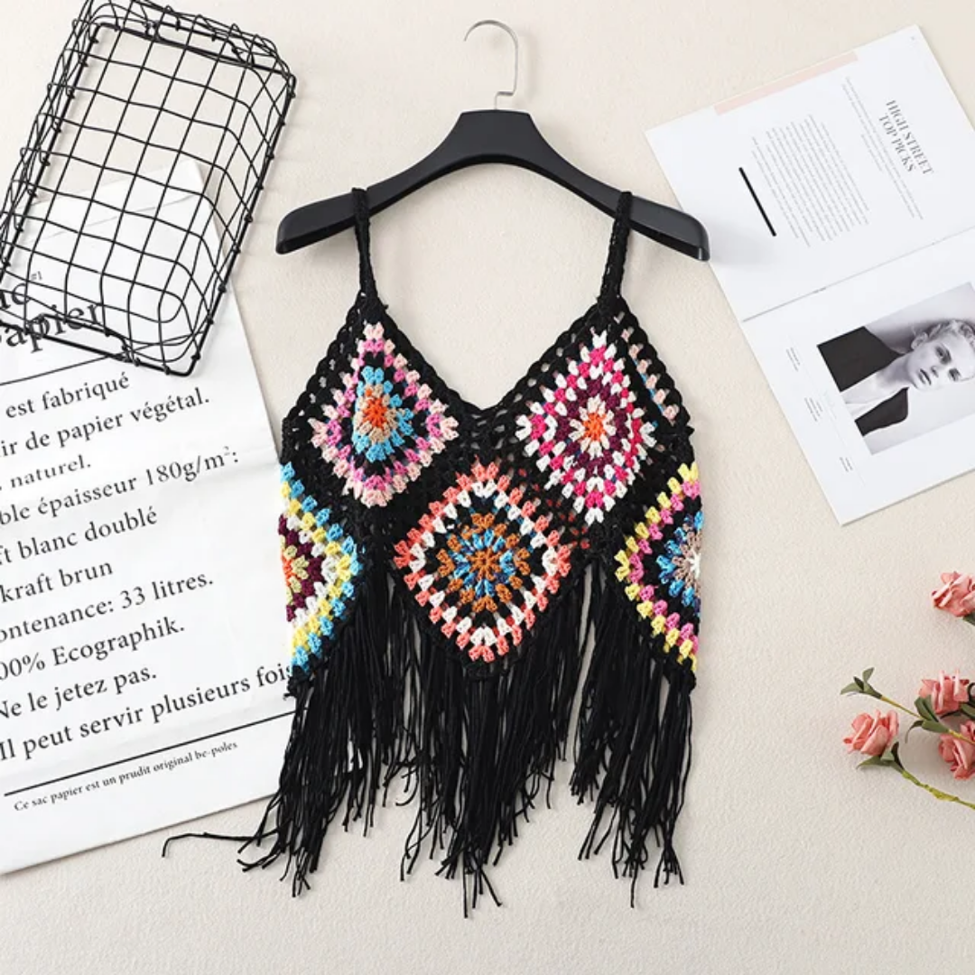 Crochet tank top multicoloured with granny squares motifs