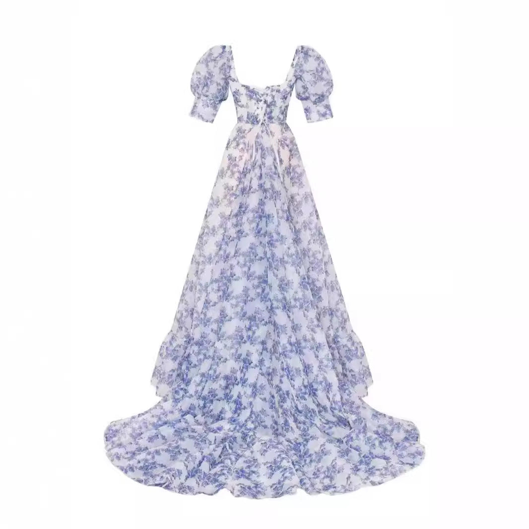 Γυναικείο κομψό, σέξι φόρεμα με στάμπα και λουλούδια για βραδινό πάρτι, χωρίς μανίκια, με στράπλες