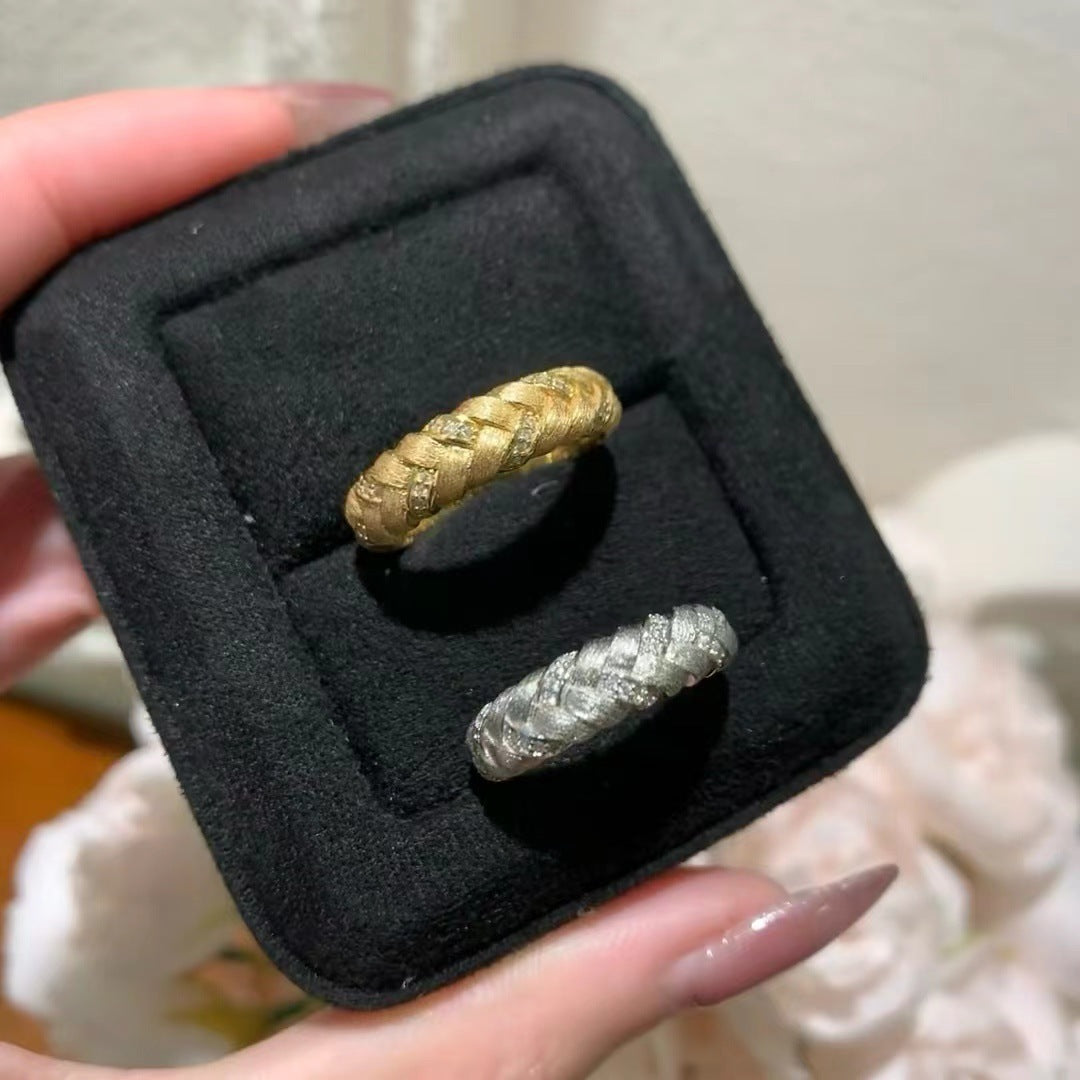 New European And American Cold Style Wheat Woven Brushed Ring