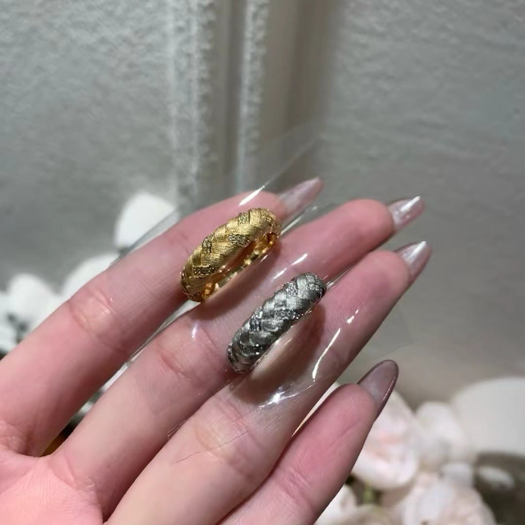 New European And American Cold Style Wheat Woven Brushed Ring