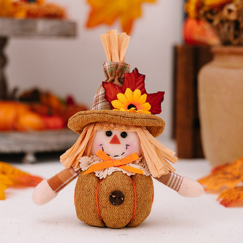 Harvest Season Sunflower Maple Leaf Scarecrow Doll Pendant Mini Pumpkin Doll