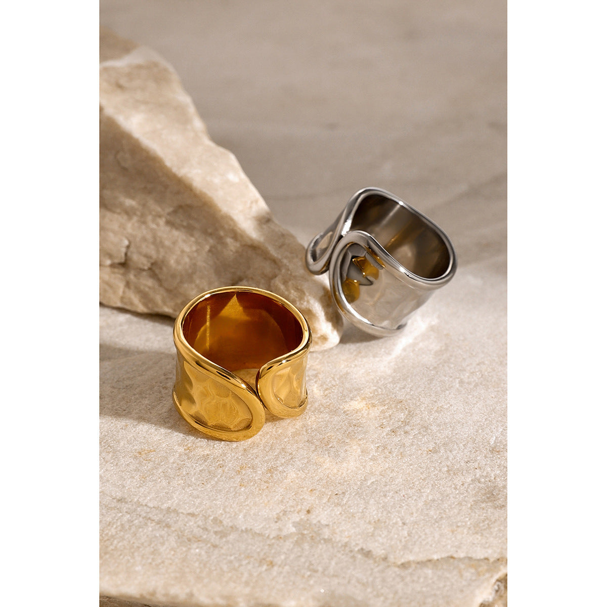 Unique Niche Design Hammered Asymmetric Ring