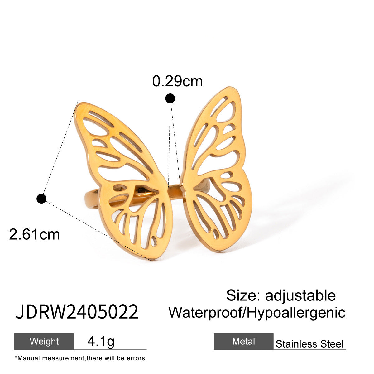 Fashion Stainless Steel Glossy Butterfly Opening Ring