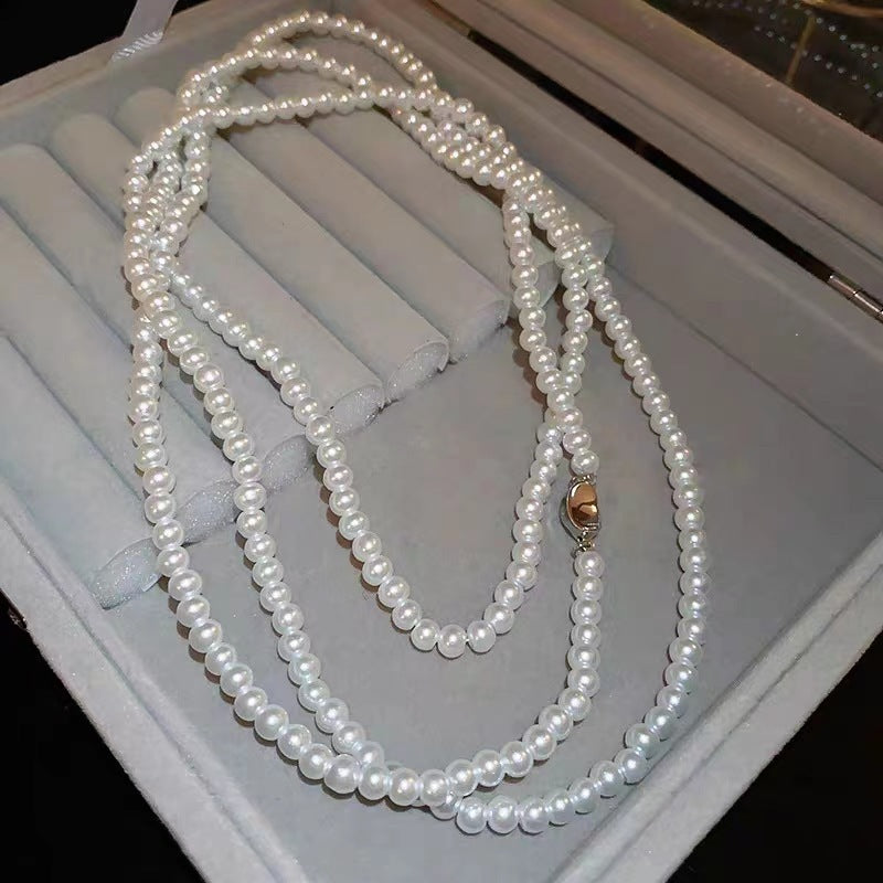 Knot Pearl Long Necklace Multi-layer Stackable