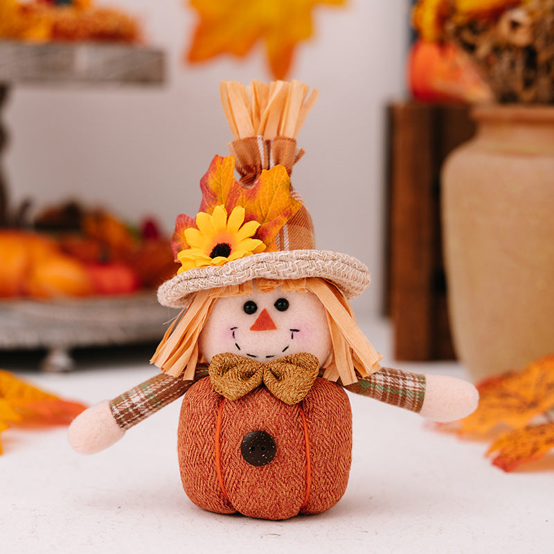 Harvest Season Sunflower Maple Leaf Scarecrow Doll Pendant Mini Pumpkin Doll