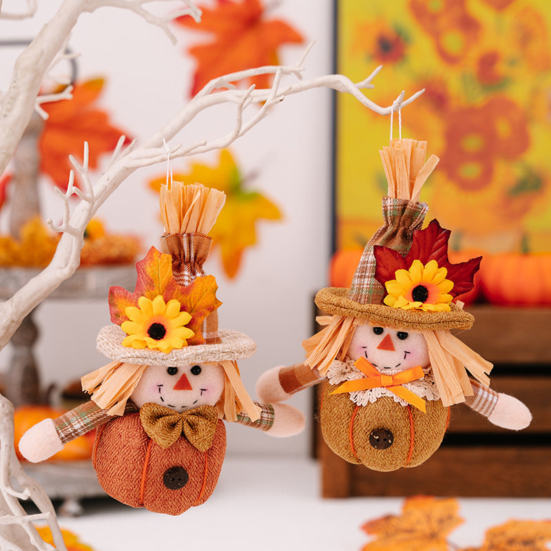 Harvest Season Sunflower Maple Leaf Scarecrow Doll Pendant Mini Pumpkin Doll