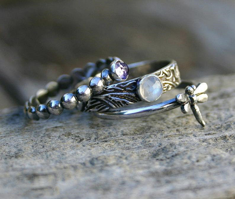 Cross-border Hot Sale Retro Three-in-one Female Ring Dragonfly Animal Ring