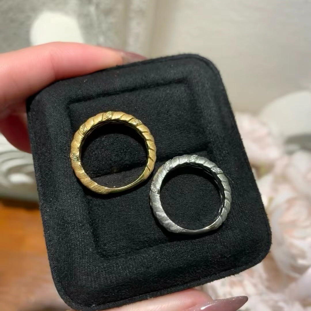 New European And American Cold Style Wheat Woven Brushed Ring