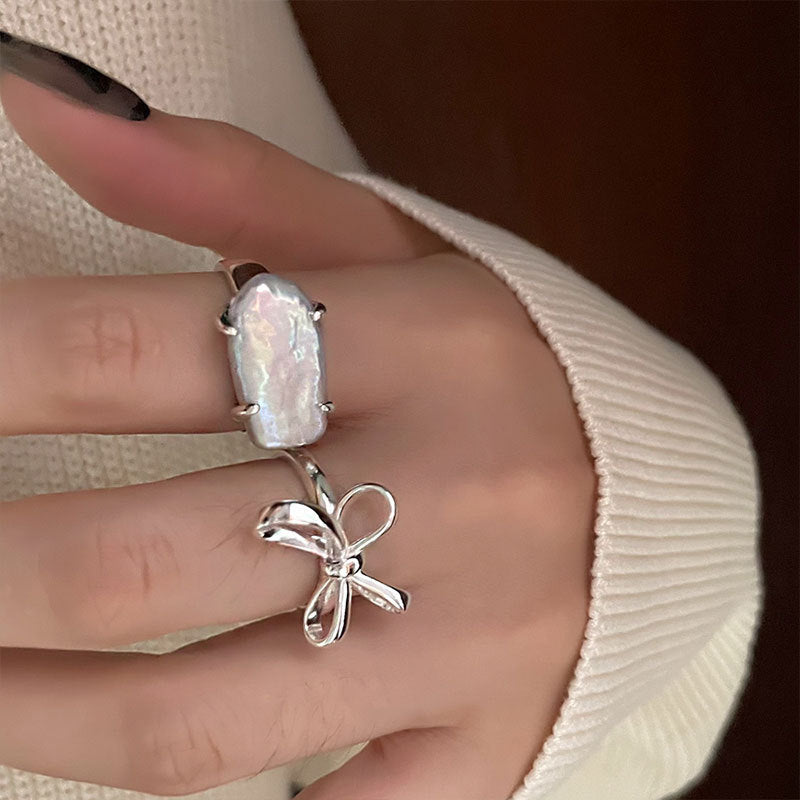 S925 Silver Simple Lines Bow Ring Women