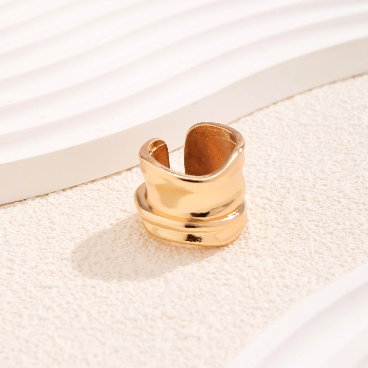 Design Metal Irregular Lava Ring Special-interest Texture Pleated
