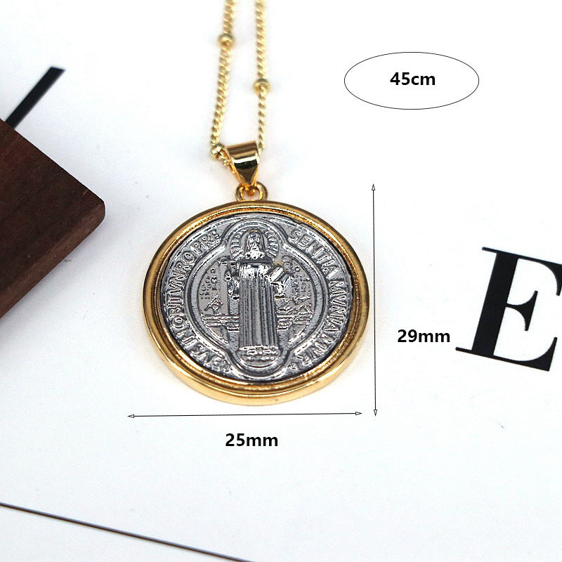 European And American Fashion Design Retro Round Jesus Bead Necklace Necklace