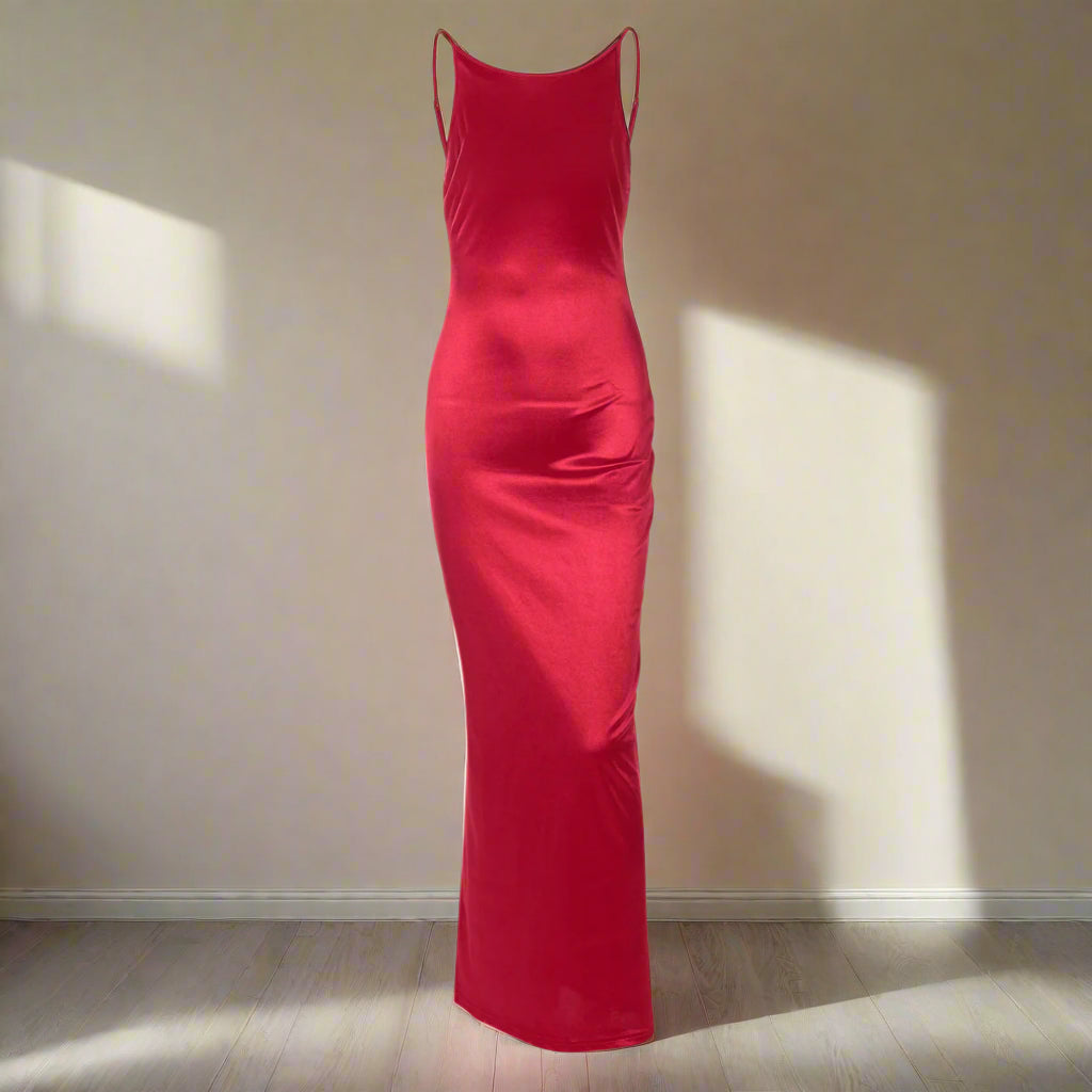 Elegantes rückenfreies, einfarbiges Cocktailparty-Kleid mit U-Boot-Ausschnitt und ärmellosem Trägerkleid