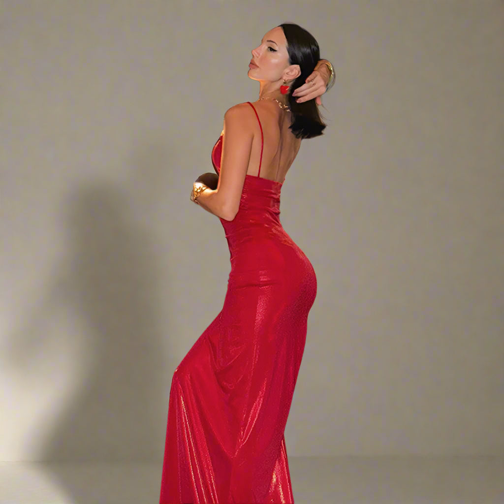 Elegantes rückenfreies, einfarbiges Cocktailparty-Kleid mit U-Boot-Ausschnitt und ärmellosem Trägerkleid