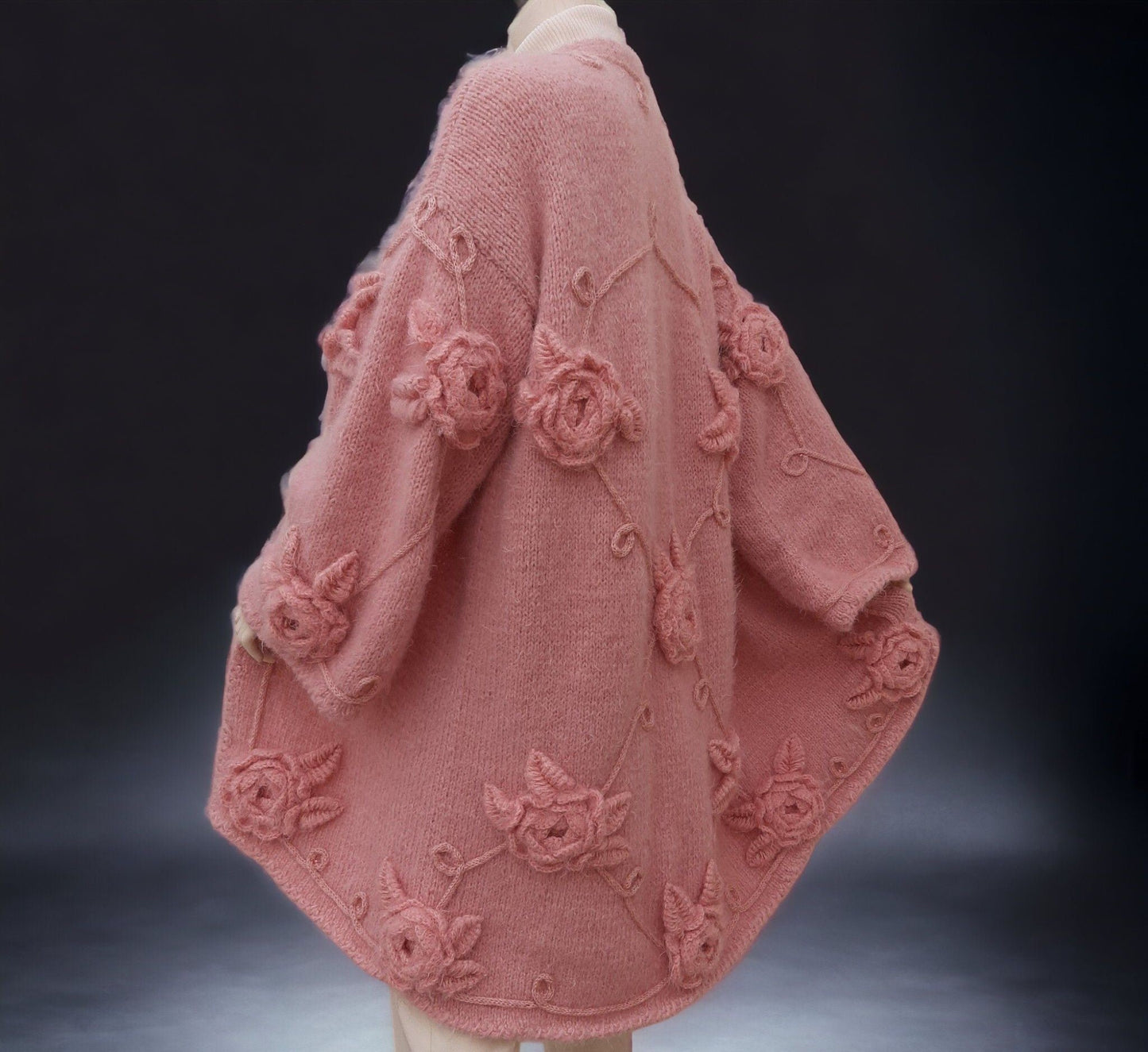 Women's Mohair Yarn Cardigan with 3D Flowers