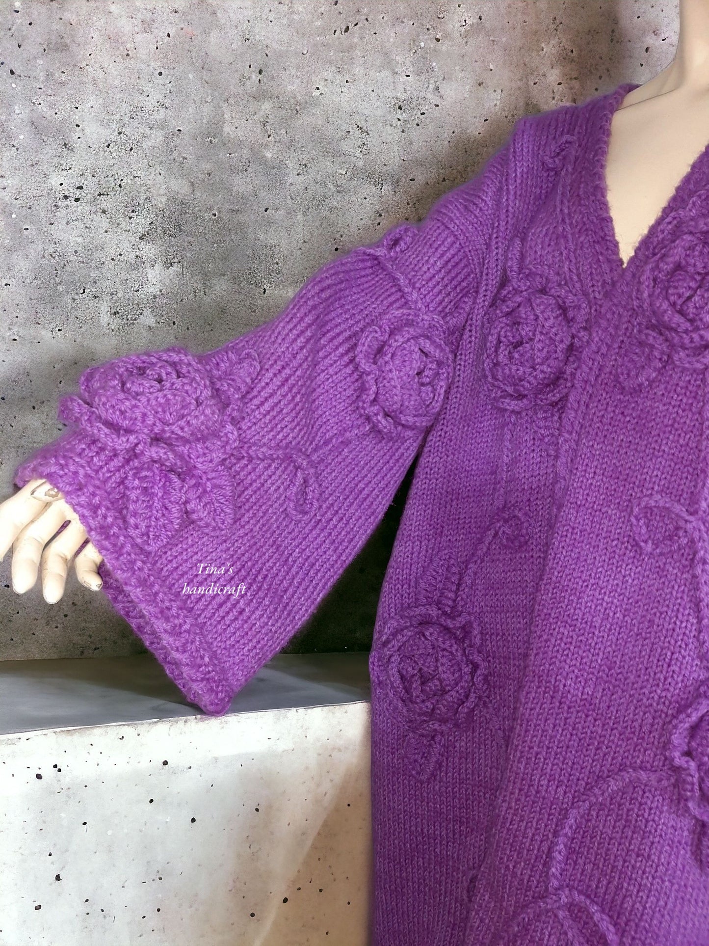 Women's Mohair Yarn Cardigan with 3D Flowers