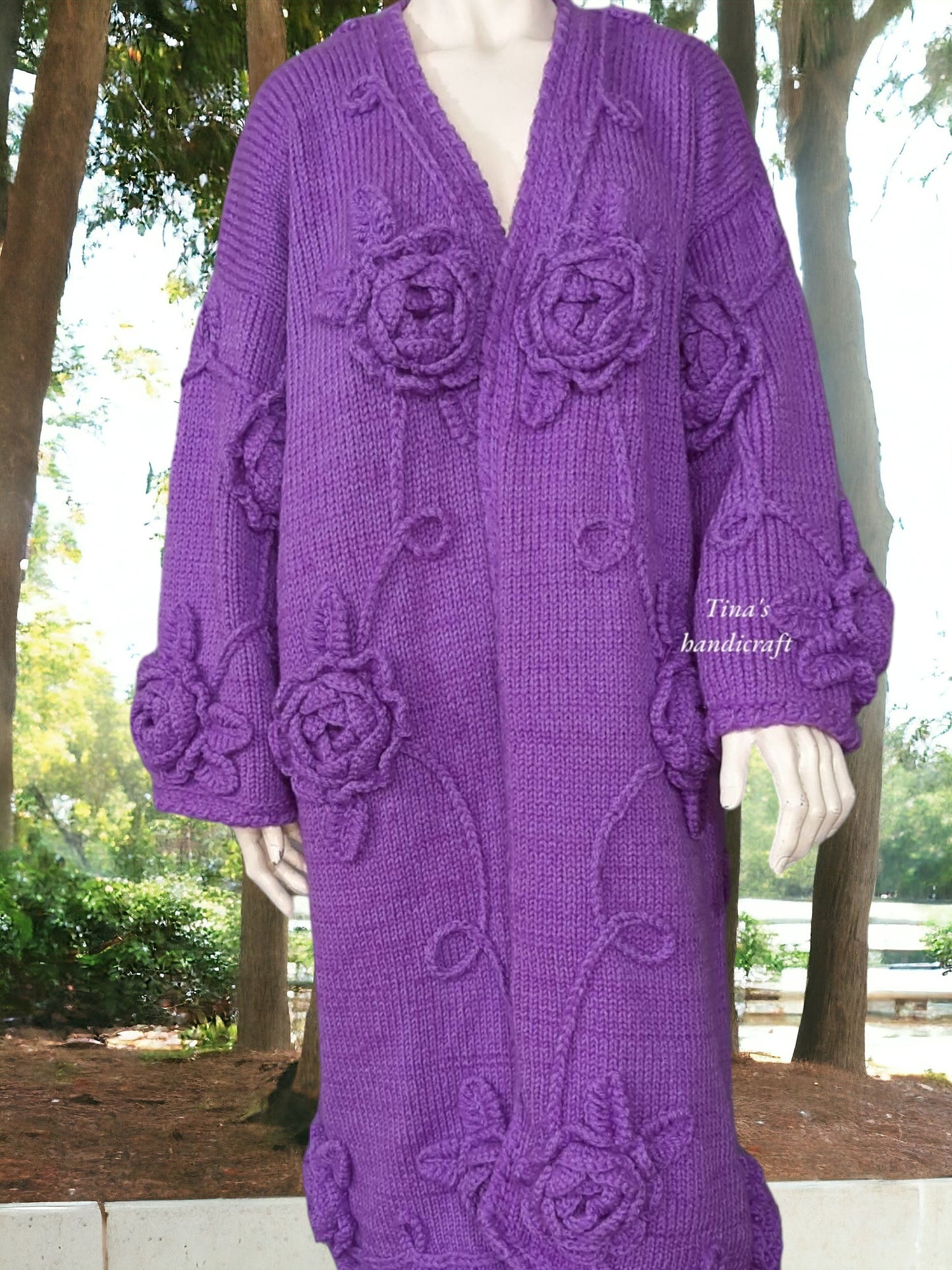 Women's Mohair Yarn Cardigan with 3D Flowers