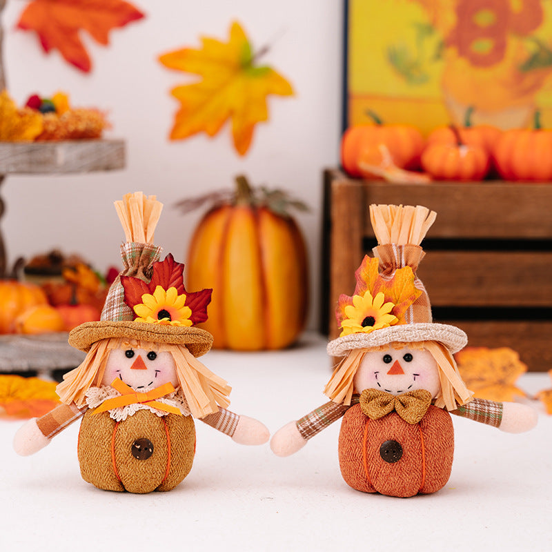 Harvest Season Sunflower Maple Leaf Scarecrow Doll Pendant Mini Pumpkin Doll