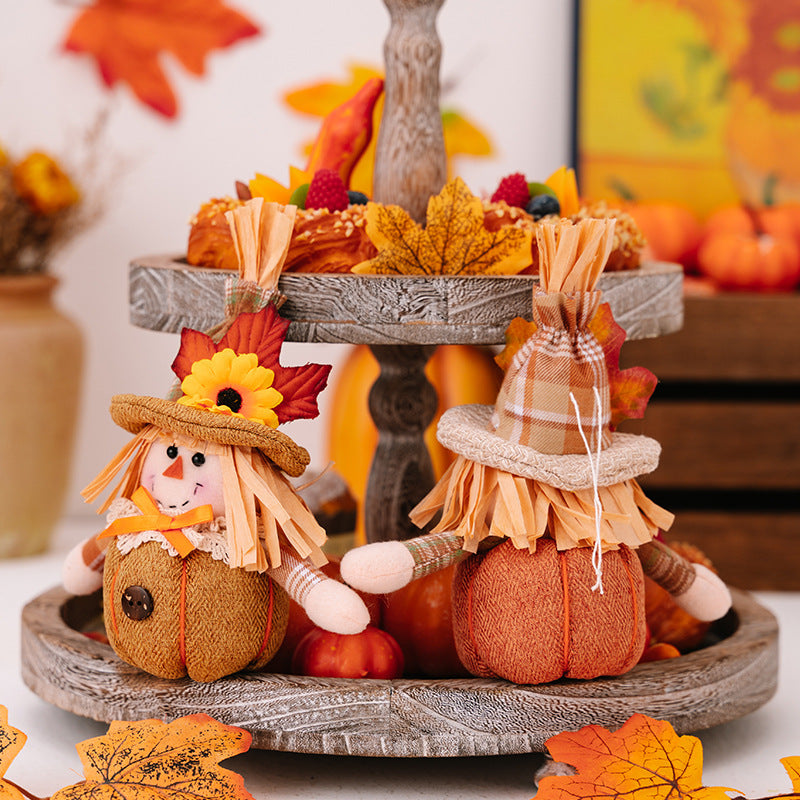 Harvest Season Sunflower Maple Leaf Scarecrow Doll Pendant Mini Pumpkin Doll