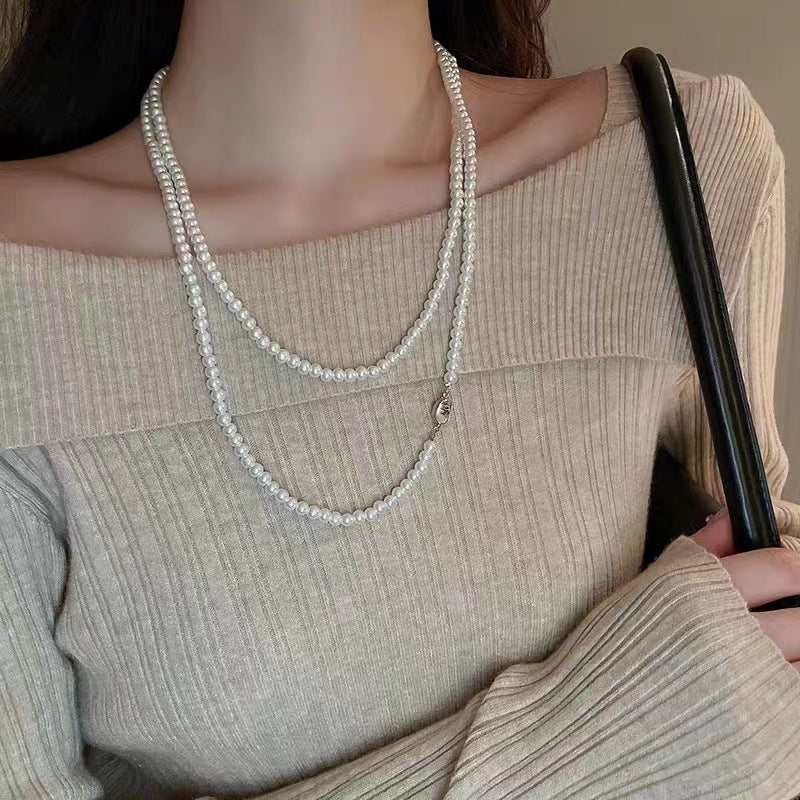 Knot Pearl Long Necklace Multi-layer Stackable