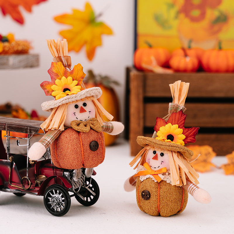 Harvest Season Sunflower Maple Leaf Scarecrow Doll Pendant Mini Pumpkin Doll