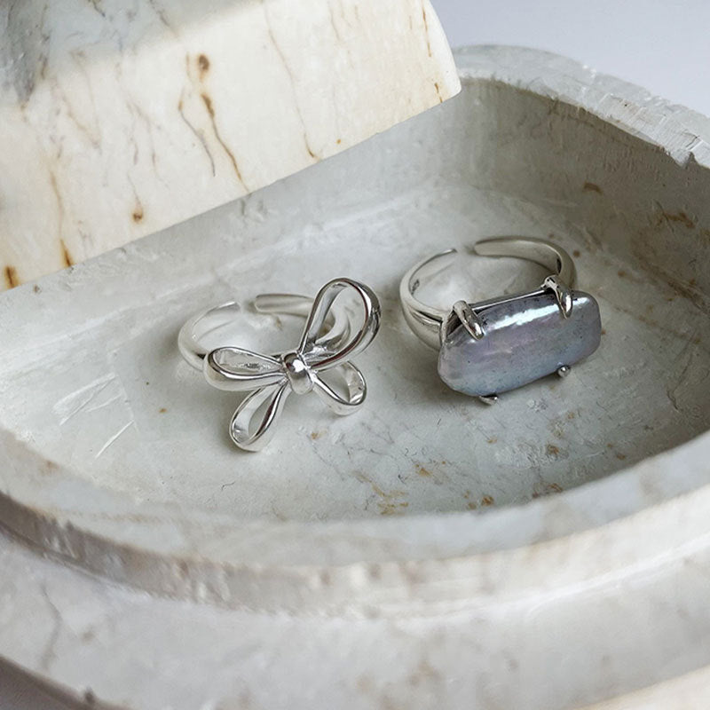 S925 Silver Simple Lines Bow Ring Women