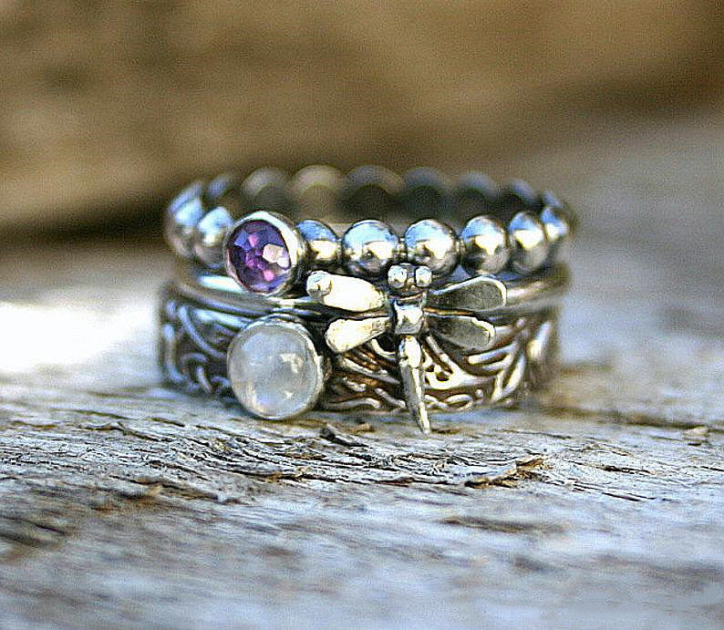 Cross-border Hot Sale Retro Three-in-one Female Ring Dragonfly Animal Ring