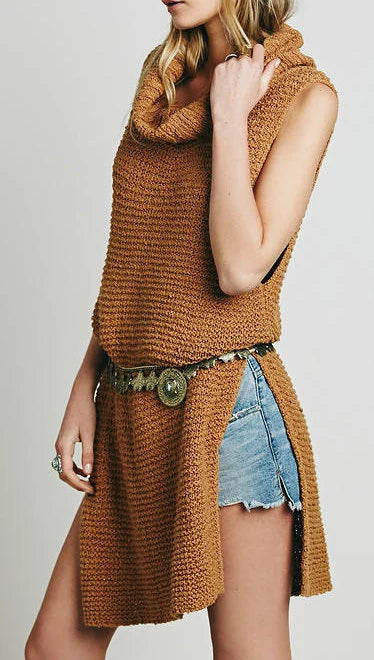 Sleeveless knitted long vest