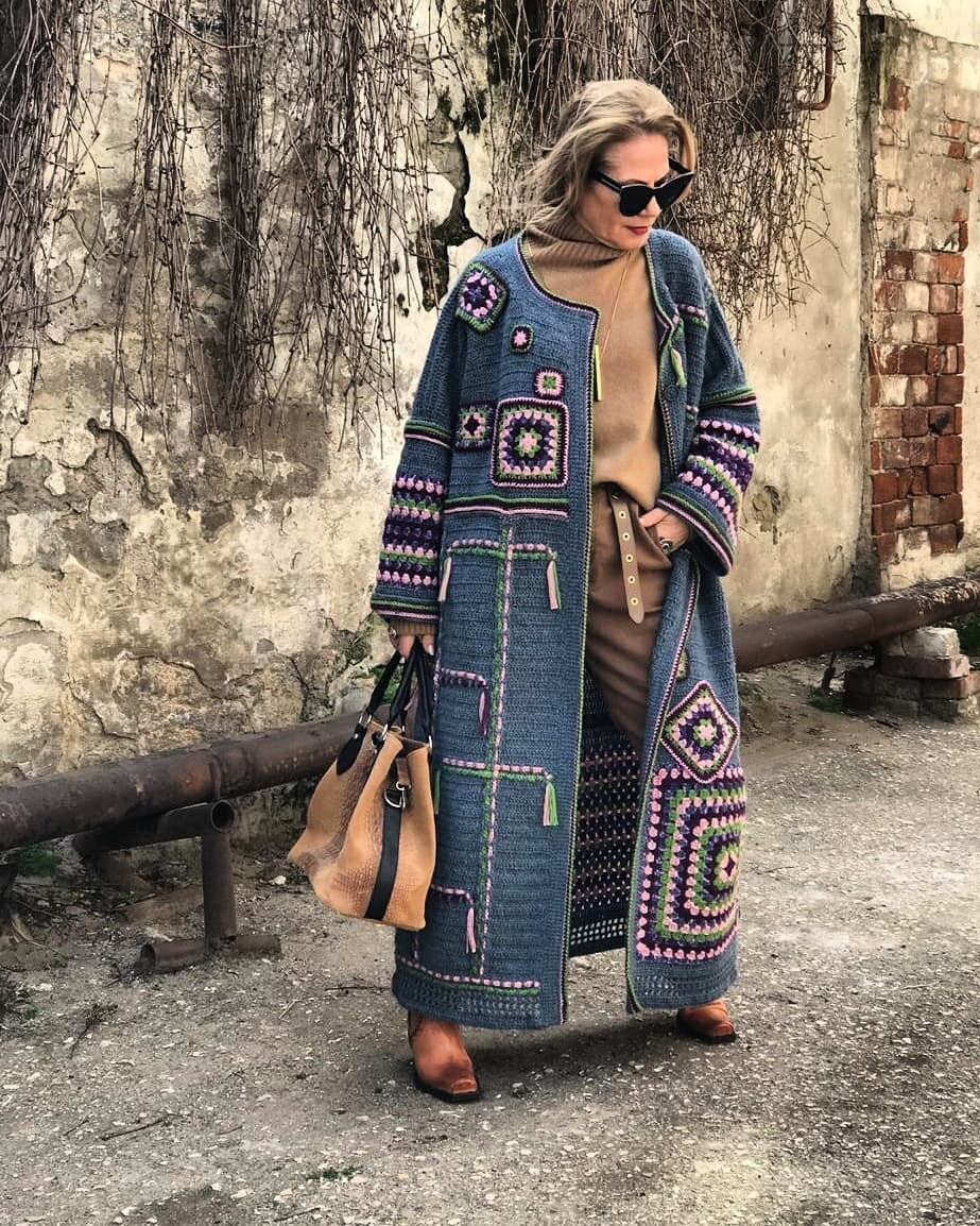 "Embrace Comfort" Boho Cardigan with Granny Square Patterns