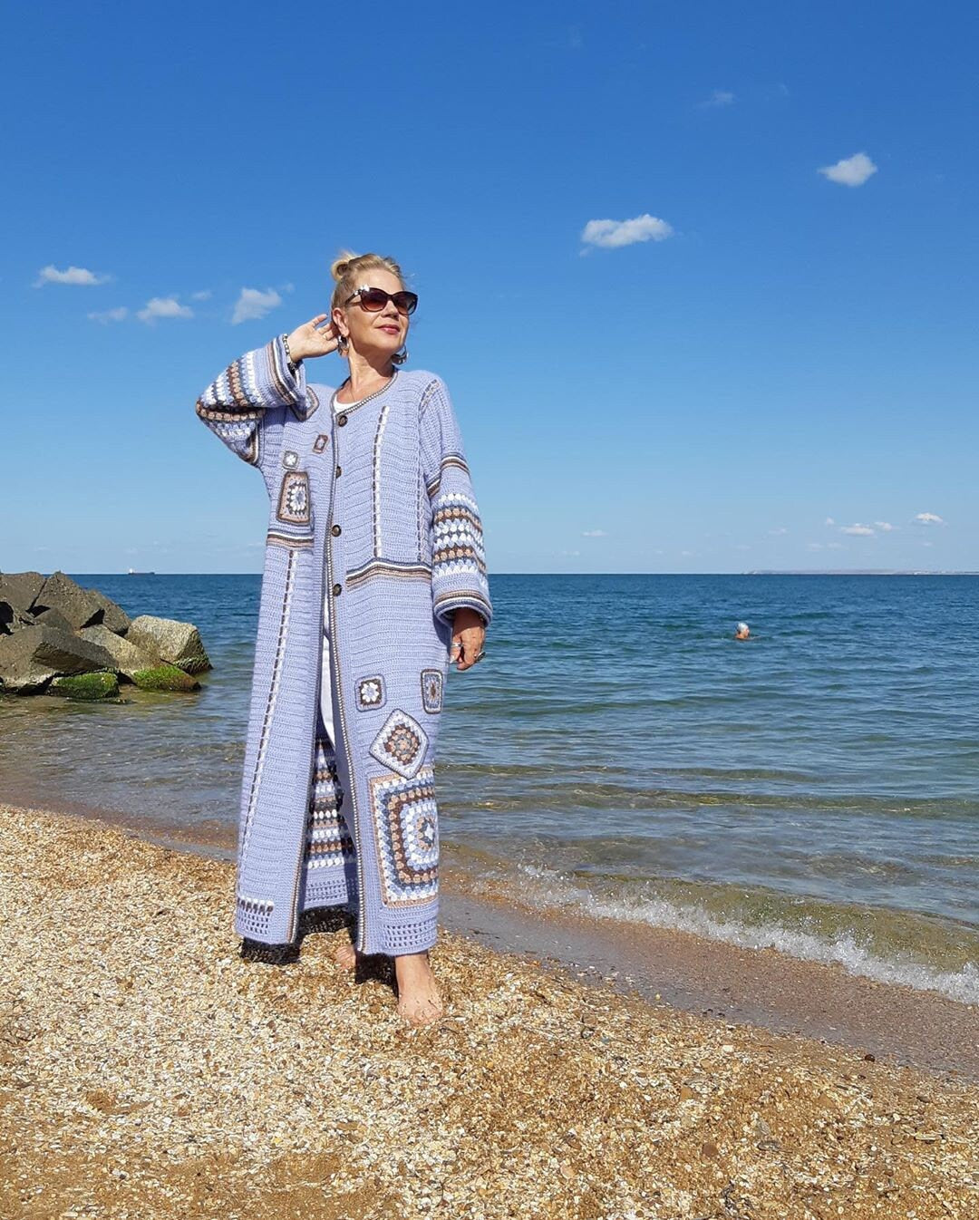 "Embrace Comfort" Boho Cardigan with Granny Square Patterns
