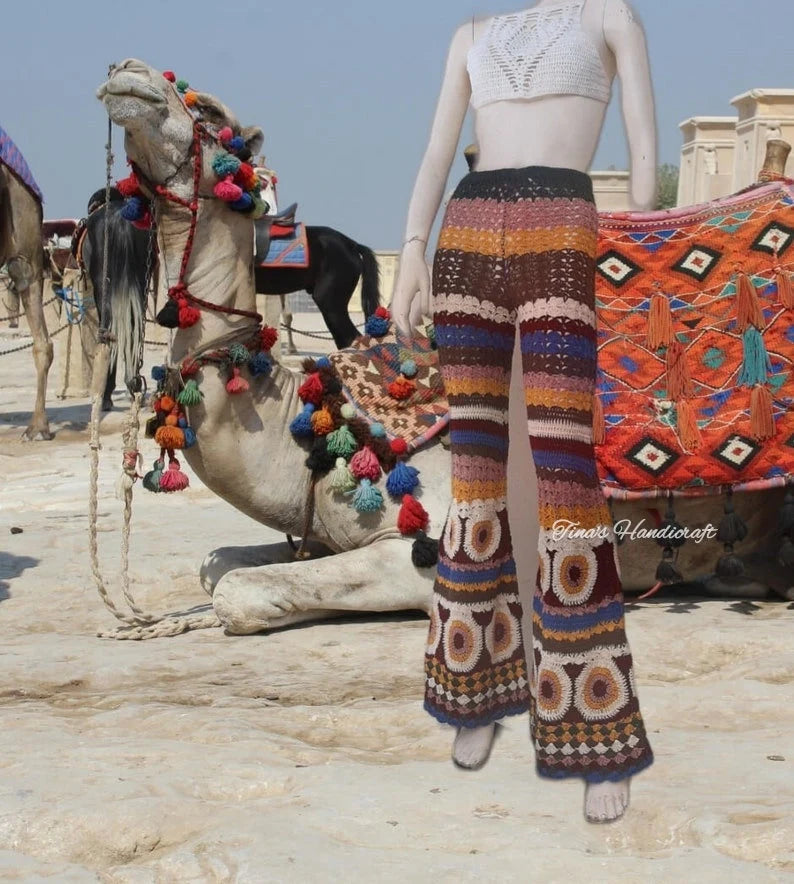Bo ho pants with circular shape motifs,multicolor springs pants, gift ideas