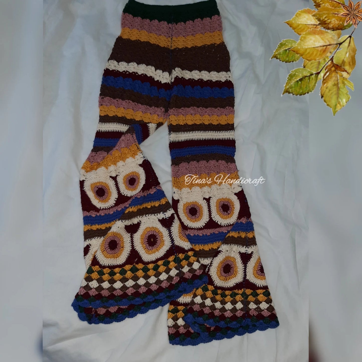 Bo ho pants with circular shape motifs,multicolor springs pants, gift ideas