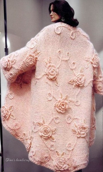 Women's Mohair Yarn Cardigan with 3D Flowers