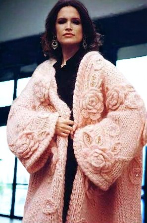 Women's Mohair Yarn Cardigan with 3D Flowers