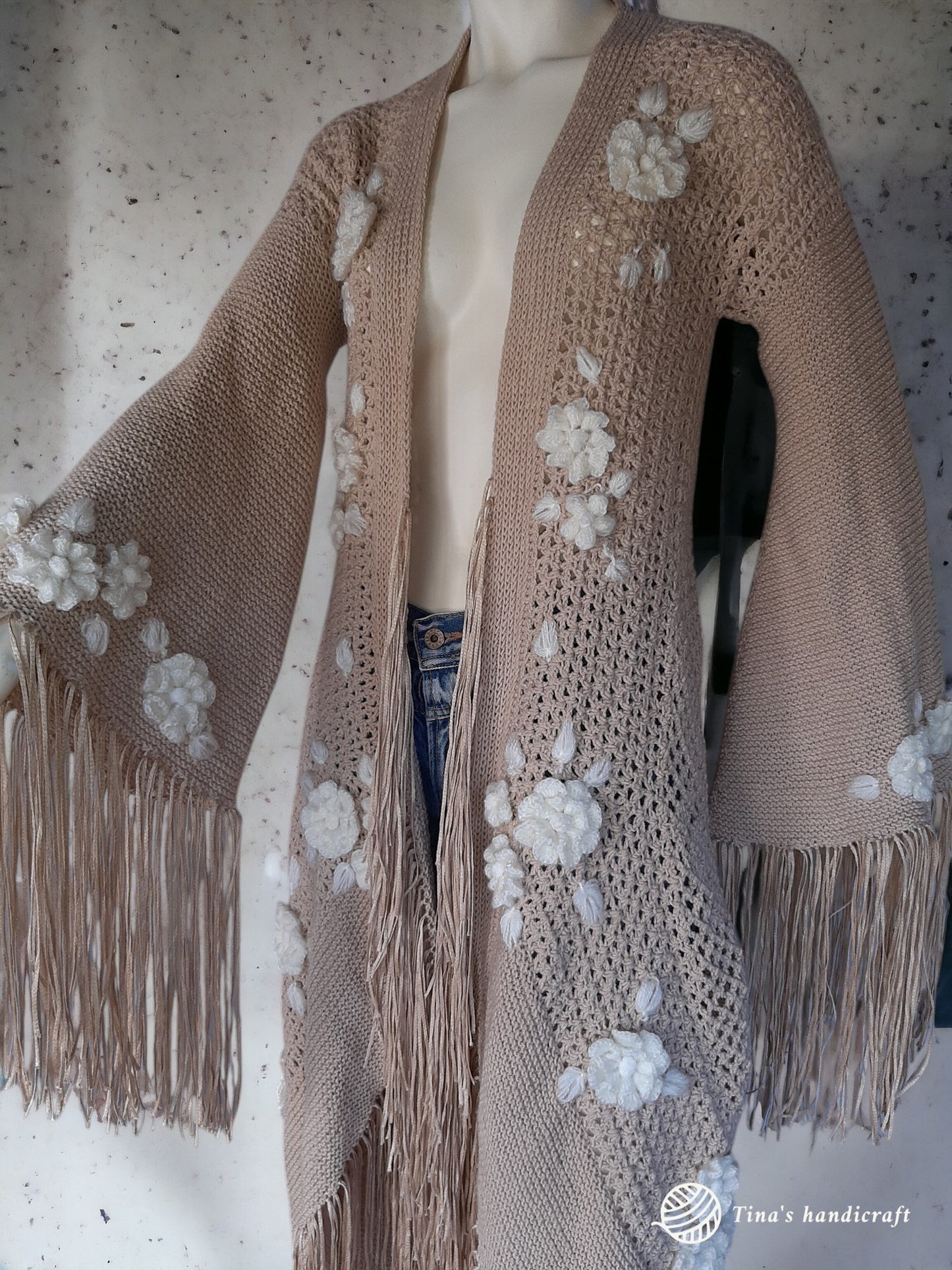 Crochet bolero with flowers,fringes,mandala shape,gift ideas ,boho shic