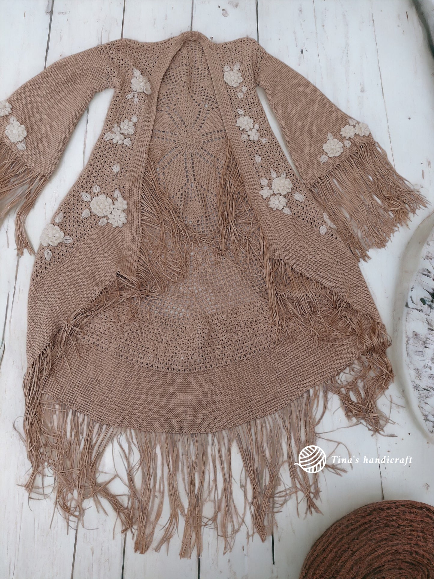 Crochet bolero with flowers,fringes,mandala shape,gift ideas ,boho shic