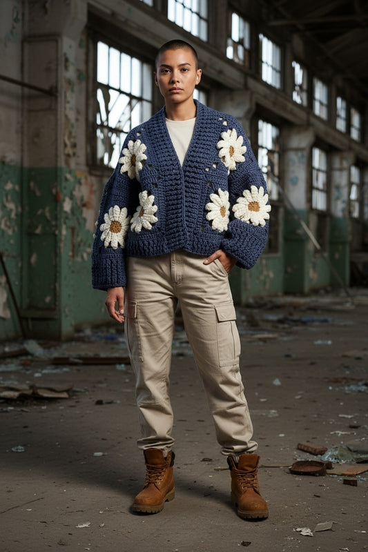 Chunky Daisy Crochet Cardigan — Handmade Granny Square Jacket | Size S–5XL