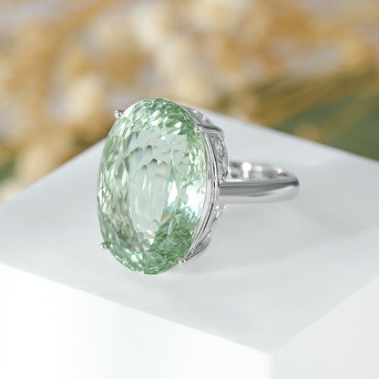 S925 Sterling Silver Green Amethyst Ring For Women Luxury Premium Retro Gem