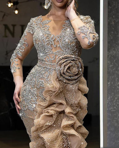 Νέο σέξι φόρεμα με χρυσές ρίγες και στάμπα για πάρτι για γυναίκες