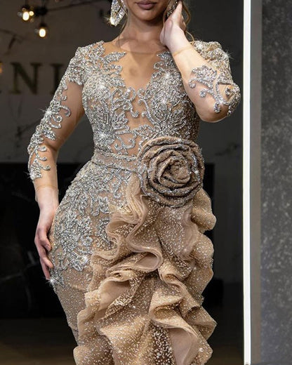 Νέο σέξι φόρεμα με χρυσές ρίγες και στάμπα για πάρτι για γυναίκες