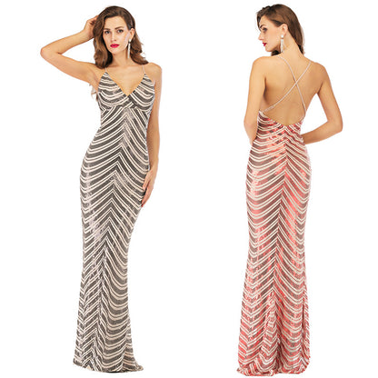 Φόρεμα με τιράντες, βαθύ V ντεκολτέ, ελαστικό, με πούλιες και σφουγγαρίστρα