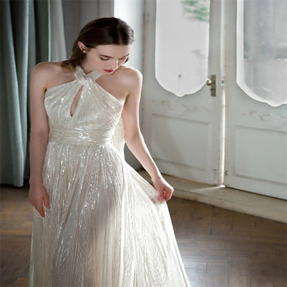 Σαμπανιζέ Χρώμα Παρουσιαστής Starry Sky Toast Ρούχα Halter Μοντέλο Πασαρέλα Επίδειξη