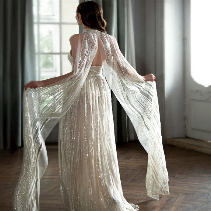 Σαμπανιζέ Χρώμα Παρουσιαστής Starry Sky Toast Ρούχα Halter Μοντέλο Πασαρέλα Επίδειξη