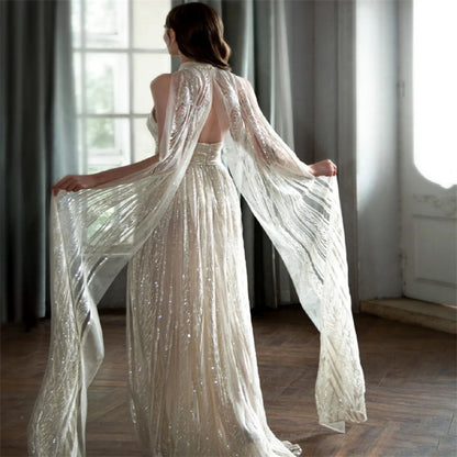 Σαμπανιζέ Χρώμα Παρουσιαστής Starry Sky Toast Ρούχα Halter Μοντέλο Πασαρέλα Επίδειξη