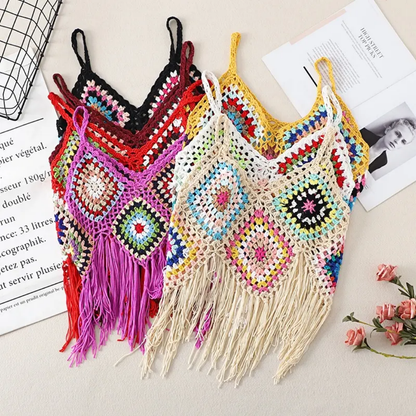 Crochet tank top multicoloured with granny squares motifs