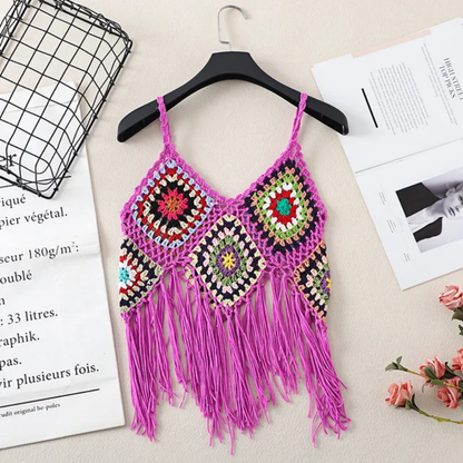 Crochet tank top multicoloured with granny squares motifs