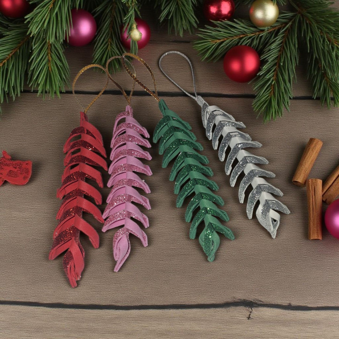 Handmade Glitter Leaf Christmas Ornaments - Set of Sparkling Holiday Decorations , gift ideas