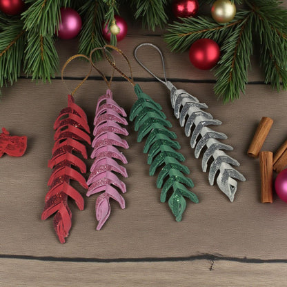 Handmade Glitter Leaf Christmas Ornaments - Set of Sparkling Holiday Decorations , gift ideas