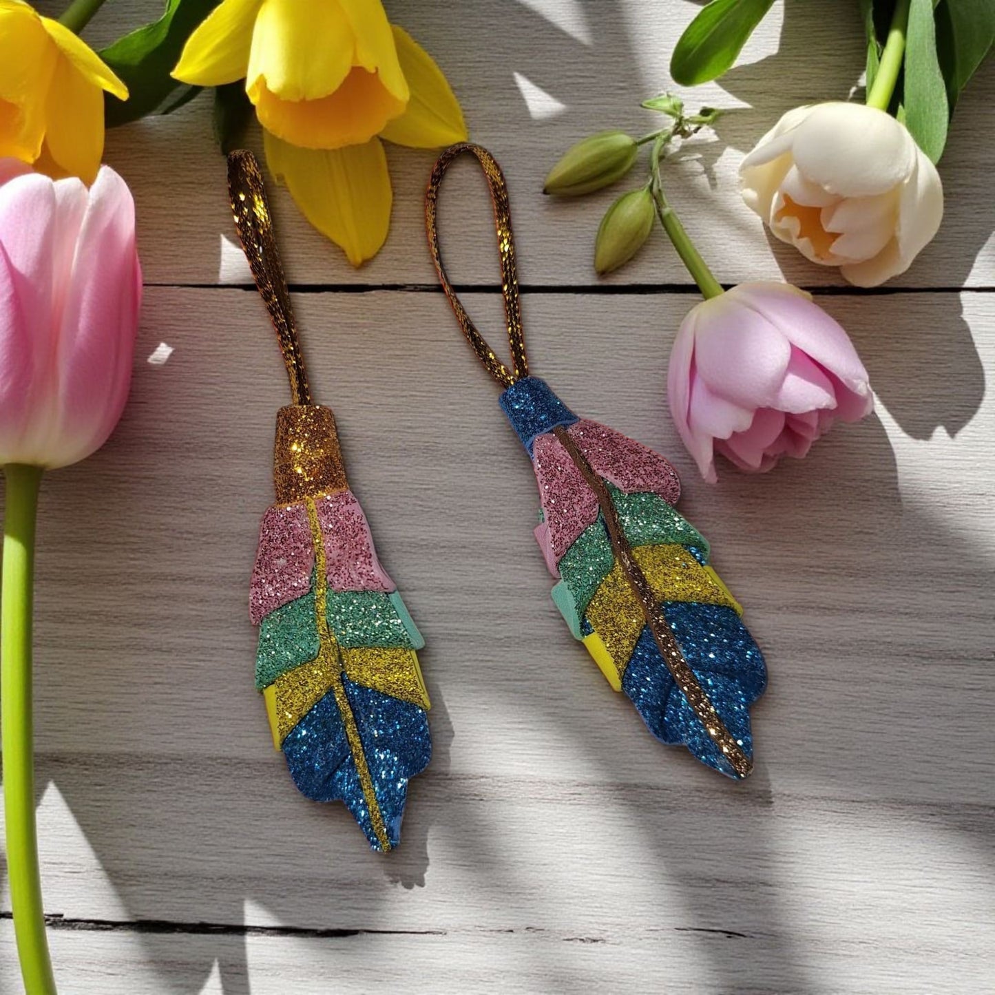 Handmade Glitter Leaf Christmas Ornaments - Set of Sparkling Holiday Decorations , gift ideas