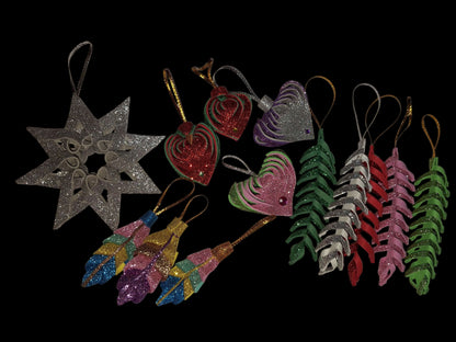 Handmade Glitter Leaf Christmas Ornaments - Set of Sparkling Holiday Decorations , gift ideas